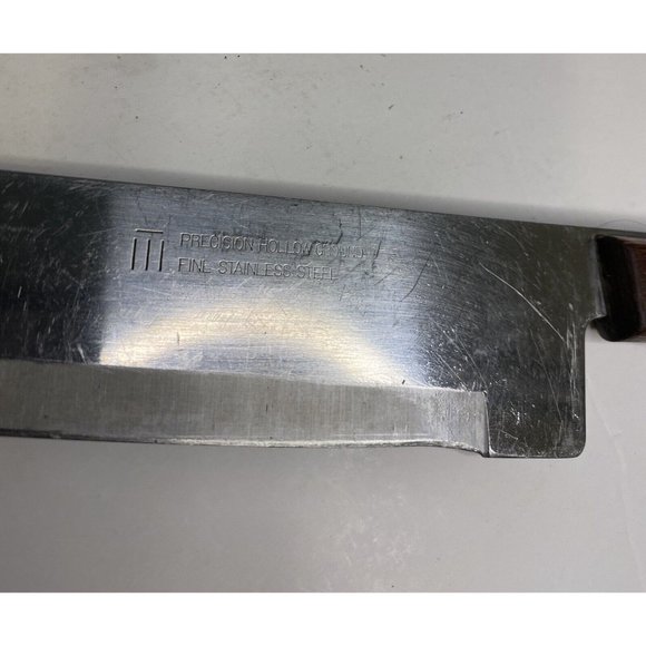 Precision Hollow Ground Wood Handle Three Rivet Full Tang Chef's 9 in. Knife - Picture 3 of 9